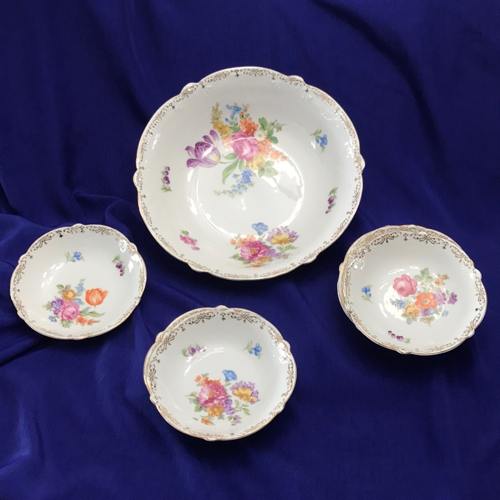 Vintage Bavaria Empress Dresden Flowers Berry Bowl Set (7 piece set)